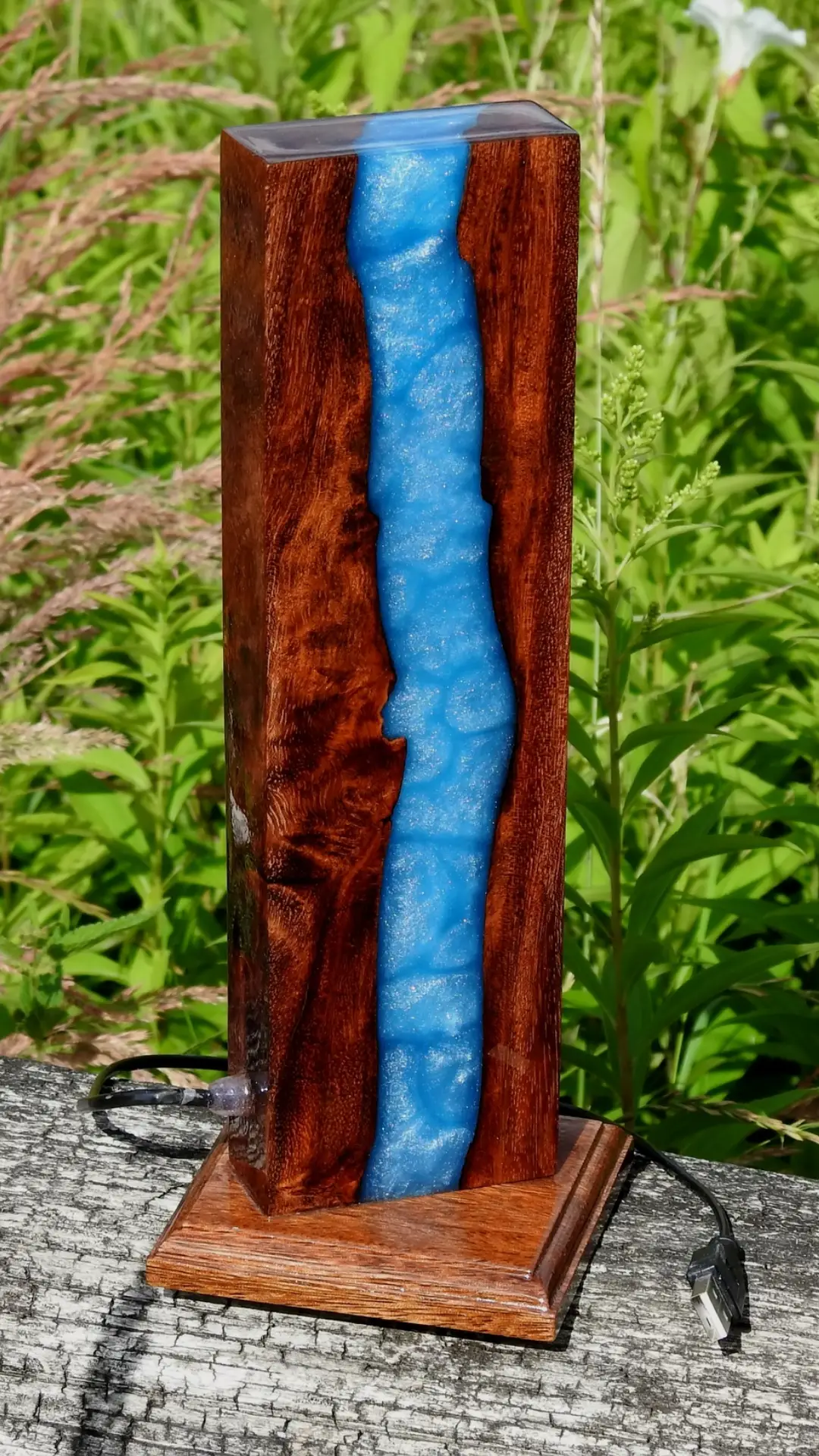 Blue and maple colored resin Lamp