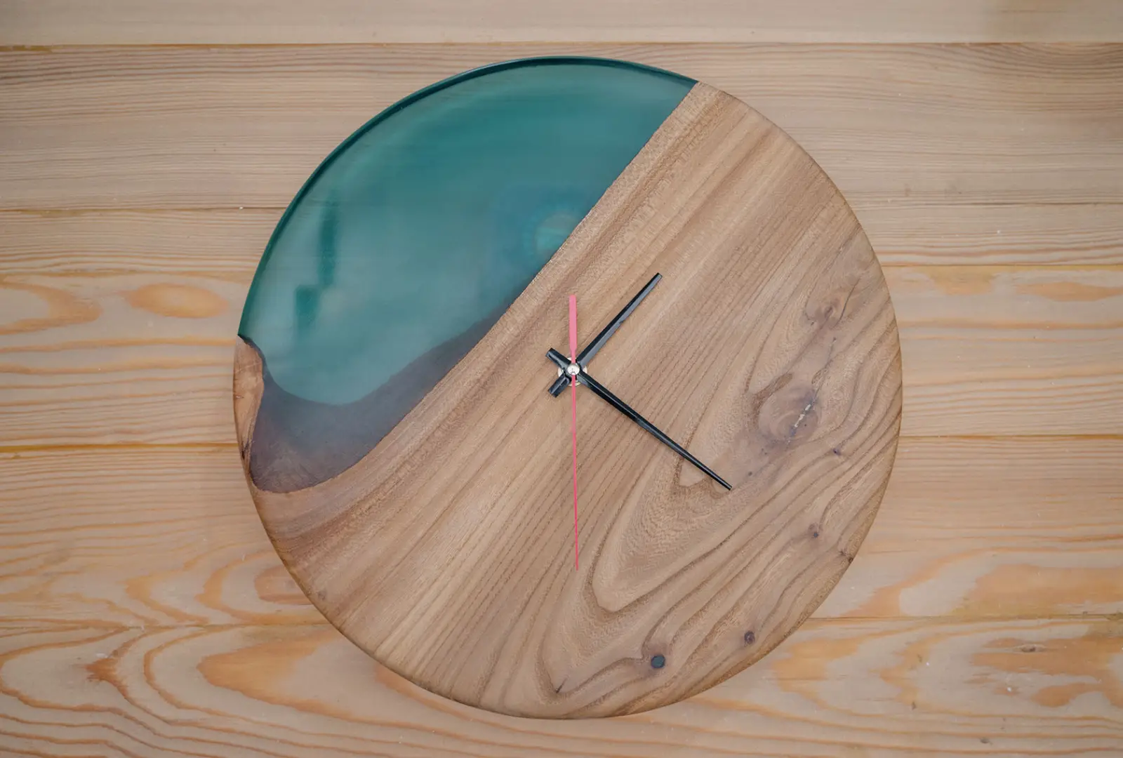 Pale blue and wood rein clock elegant design