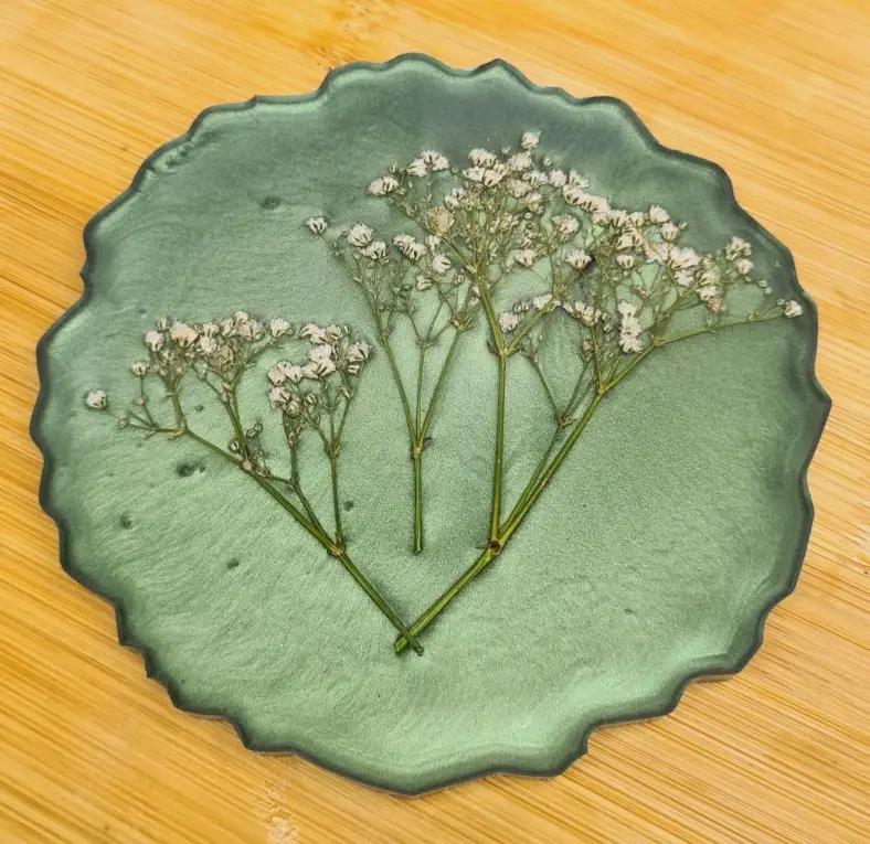 geode resin coaster dual layer with dried flowers