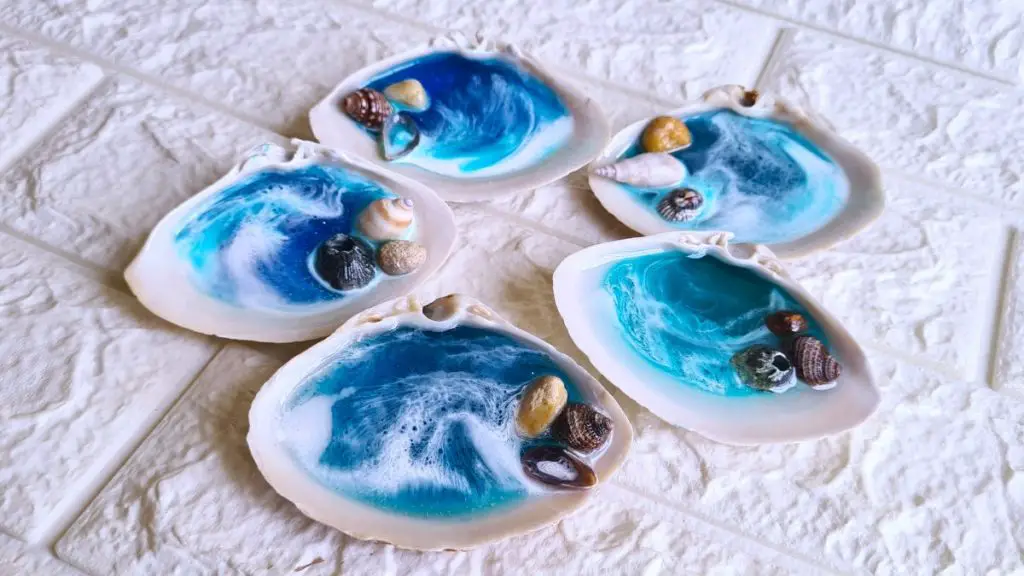 Resin sea shells on the table